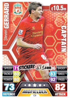 Sticker Steven Gerrard - English Premier League 2013-2014. Match Attax Extra n. C9 - Topps