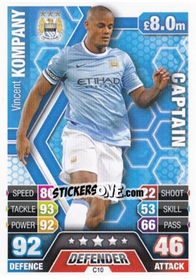 Figurina Vincent Kompany - English Premier League 2013-2014. Match Attax Extra - Topps