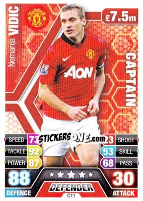 Sticker Nemanja Vidic - English Premier League 2013-2014. Match Attax Extra n. C11 - Topps