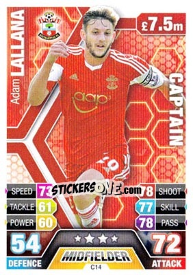 Sticker Adam Lallana - English Premier League 2013-2014. Match Attax Extra n. C14 - Topps