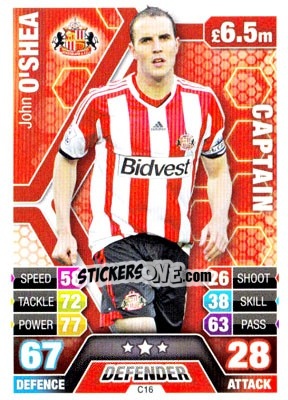 Sticker John O'Shea - English Premier League 2013-2014. Match Attax Extra n. C16 - Topps