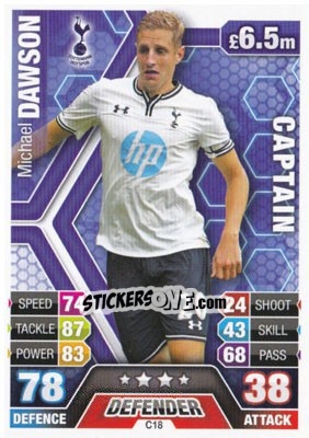 Sticker Michael Dawson - English Premier League 2013-2014. Match Attax Extra n. C18 - Topps