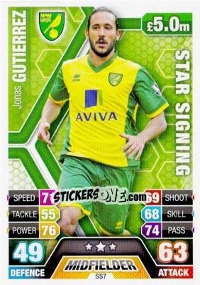 Sticker Jonás Gutiérrez - English Premier League 2013-2014. Match Attax Extra n. SS7 - Topps