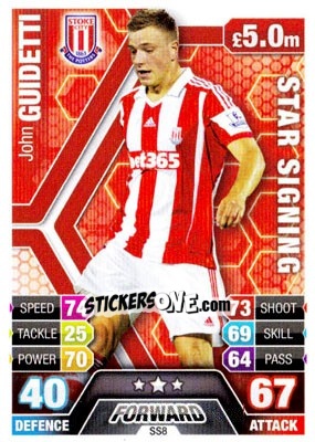 Sticker John Guidetti - English Premier League 2013-2014. Match Attax Extra n. SS8 - Topps