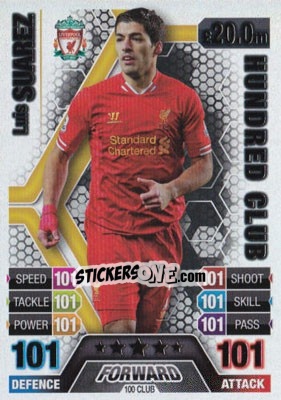 Sticker Luis Suarez - English Premier League 2013-2014. Match Attax Extra n. 100CLUB - Topps