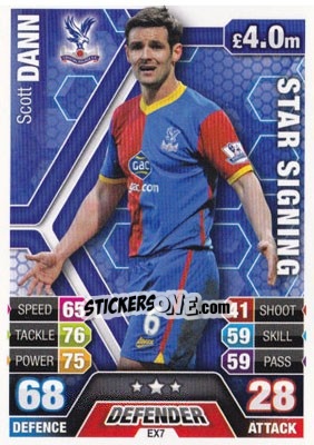 Sticker Scott Dann - English Premier League 2013-2014. Match Attax Extra n. EX7 - Topps