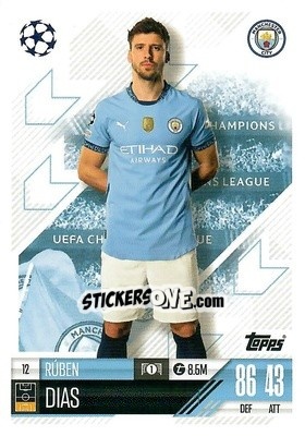Sticker Ruben Dias - Uefa Champions League & Europa League 2024-2025. Match Attax n. 12 - Topps