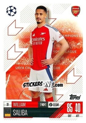 Sticker William Saliba - Uefa Champions League & Europa League 2024-2025. Match Attax n. 31 - Topps
