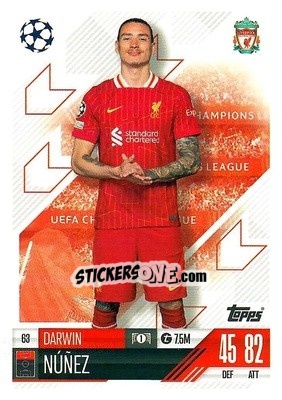 Sticker Darwin Núñez - Uefa Champions League & Europa League 2024-2025. Match Attax n. 63 - Topps