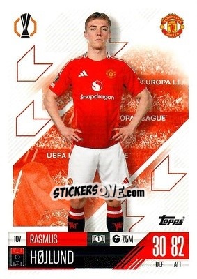 Sticker Rasmus Højlund - Uefa Champions League & Europa League 2024-2025. Match Attax n. 107 - Topps
