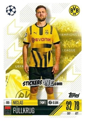 Sticker Niclas Fullkrug - Uefa Champions League & Europa League 2024-2025. Match Attax n. 189 - Topps