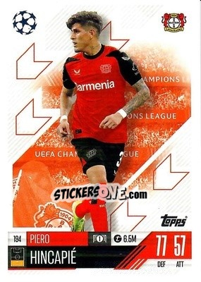 Sticker Piero Hincapie - Uefa Champions League & Europa League 2024-2025. Match Attax n. 194 - Topps