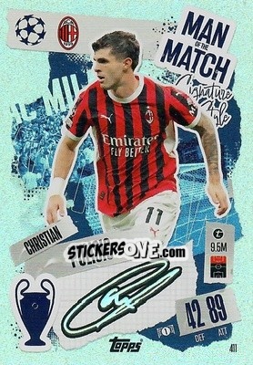 Sticker Christian Pulisic - Uefa Champions League & Europa League 2024-2025. Match Attax n. 411 - Topps