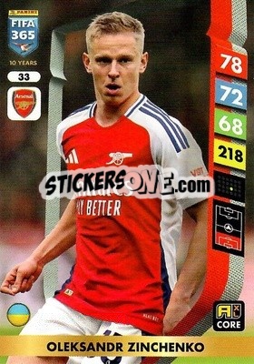 Sticker Oleksandr Zinchenko - FIFA 365: 2024-2025. Adrenalyn XL
 n. 33 - Panini
