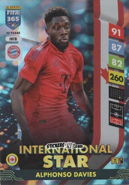 Cromo Alphonso Davies - FIFA 365: 2024-2025. Adrenalyn XL
 n. INT8 - Panini