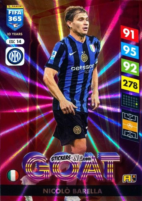 Cromo Nicolò Barella - FIFA 365: 2024-2025. Adrenalyn XL
 n. EXC14 - Panini