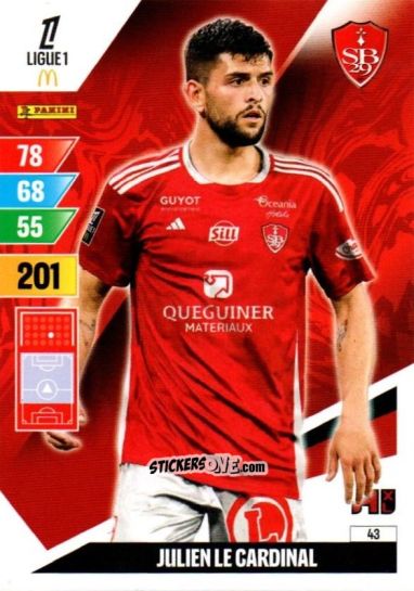 Sticker Julien Le Cardinal - Ligue 1 2024-2025. Adrenalyn XL n. 43 - Panini