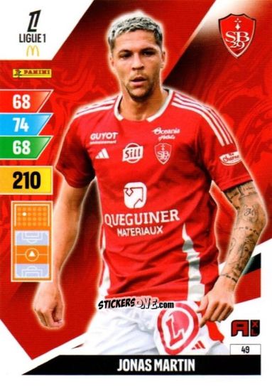 Sticker Jonas Martin - Ligue 1 2024-2025. Adrenalyn XL n. 49 - Panini
