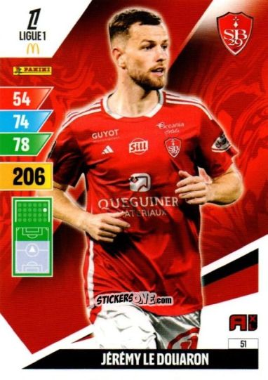 Sticker Jérémy Le Douaron - Ligue 1 2024-2025. Adrenalyn XL n. 51 - Panini