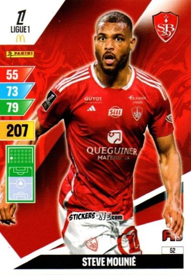 Cromo Steve Mounié - Ligue 1 2024-2025. Adrenalyn XL n. 52 - Panini