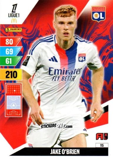 Sticker Jake O'Brien - Ligue 1 2024-2025. Adrenalyn XL n. 115 - Panini