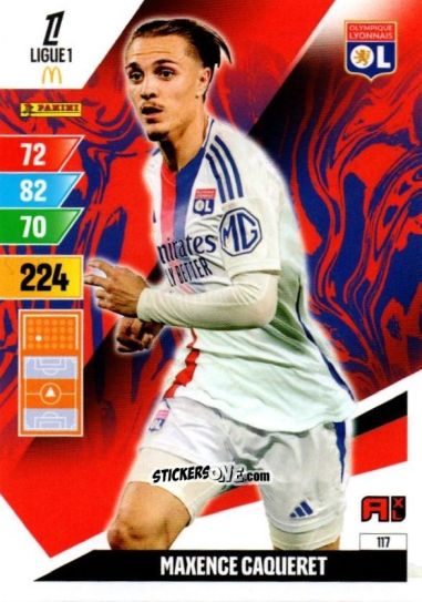 Figurina Maxence Caqueret - Ligue 1 2024-2025. Adrenalyn XL n. 117 - Panini
