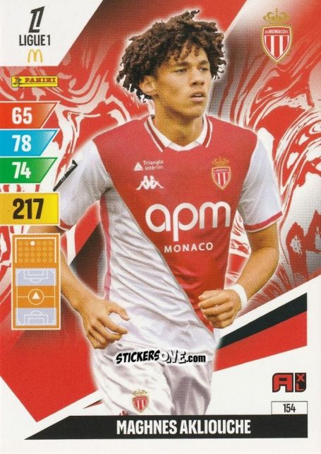 Sticker Maghnes Akliouche - Ligue 1 2024-2025. Adrenalyn XL n. 154 - Panini