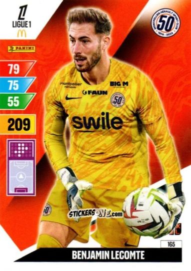 Cromo Benjamin Lecomte - Ligue 1 2024-2025. Adrenalyn XL n. 165 - Panini