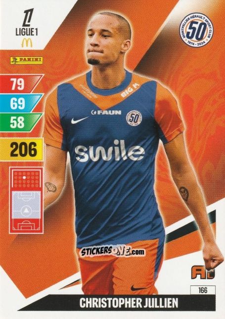 Sticker Christopher Jullien - Ligue 1 2024-2025. Adrenalyn XL n. 166 - Panini