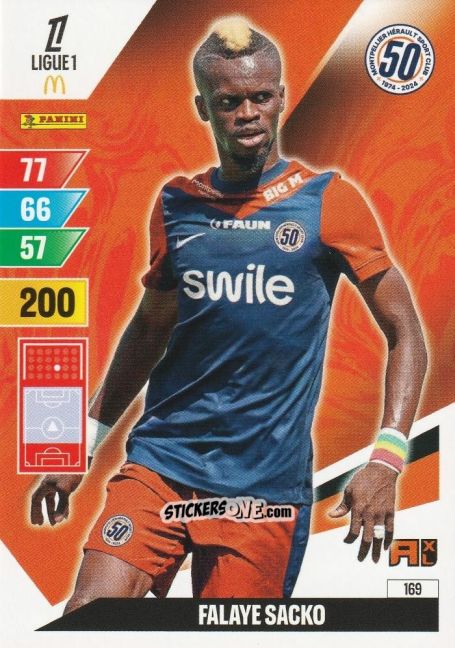 Figurina Falaye Sacko - Ligue 1 2024-2025. Adrenalyn XL n. 169 - Panini