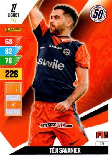 Figurina Téji Savanier - Ligue 1 2024-2025. Adrenalyn XL n. 177 - Panini