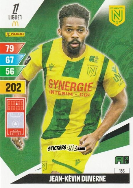 Figurina Jean-Kevin Duverne - Ligue 1 2024-2025. Adrenalyn XL n. 186 - Panini