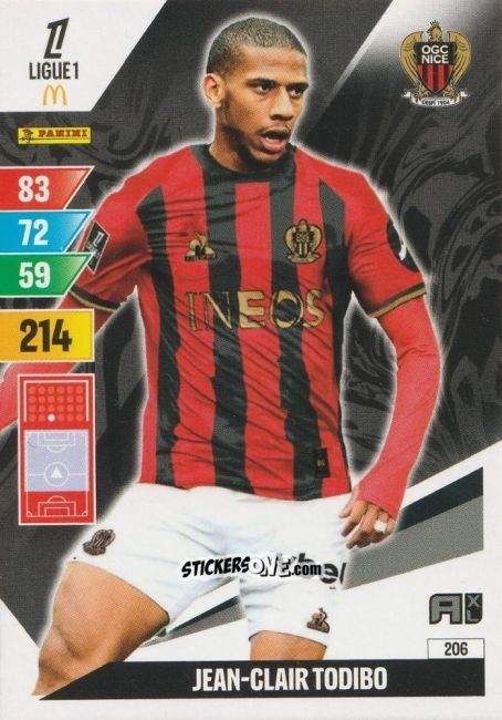 Figurina Jean-Clair Todibo - Ligue 1 2024-2025. Adrenalyn XL n. 206 - Panini
