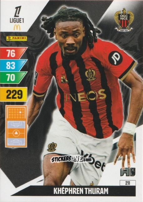 Figurina Khéphren Thuram - Ligue 1 2024-2025. Adrenalyn XL n. 211 - Panini