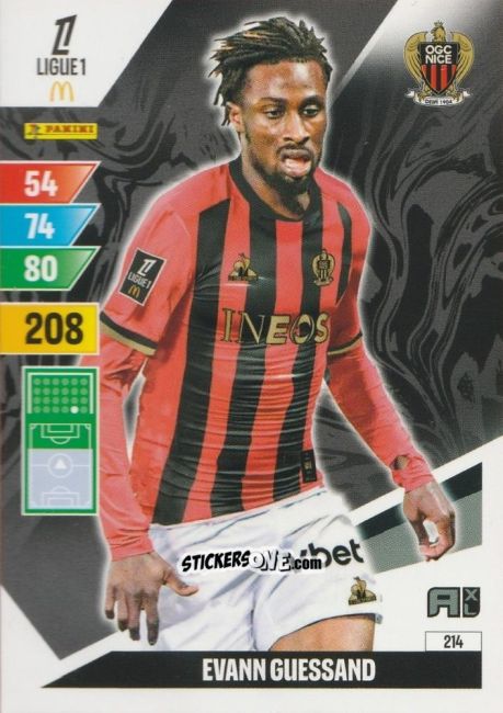 Sticker Evann Guessand - Ligue 1 2024-2025. Adrenalyn XL n. 214 - Panini