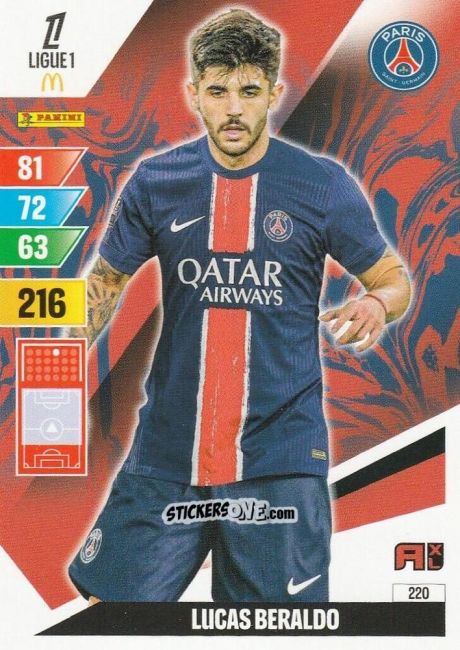 Cromo Lucas Beraldo - Ligue 1 2024-2025. Adrenalyn XL n. 220 - Panini