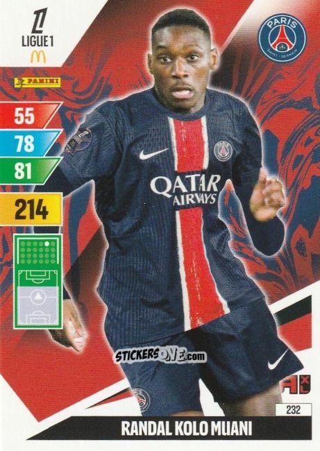 Cromo Randal Kolo Muani - Ligue 1 2024-2025. Adrenalyn XL n. 232 - Panini