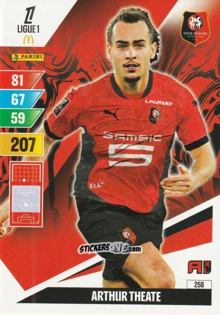 Sticker Arthur Theate - Ligue 1 2024-2025. Adrenalyn XL n. 258 - Panini