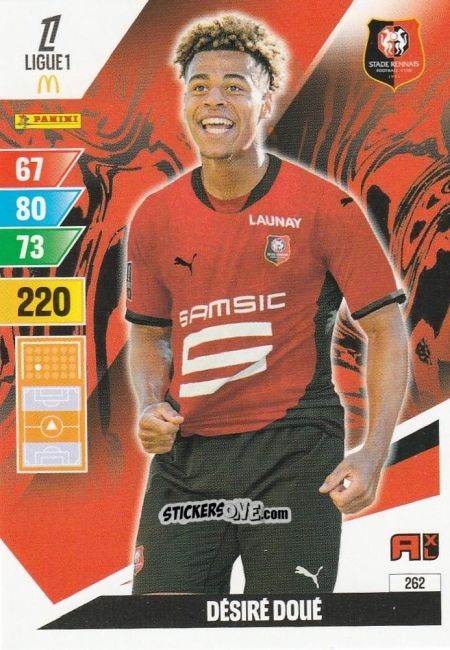 Sticker Désiré Doué - Ligue 1 2024-2025. Adrenalyn XL n. 262 - Panini