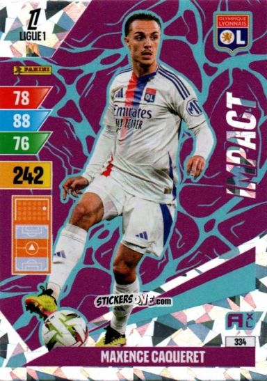Figurina Maxence Caqueret - Ligue 1 2024-2025. Adrenalyn XL n. 334 - Panini