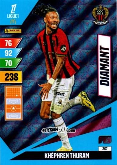 Figurina Khéphren Thuram - Ligue 1 2024-2025. Adrenalyn XL n. 367 - Panini