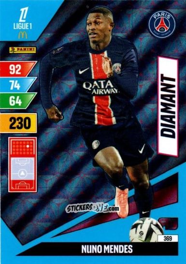 Cromo Nuno Mendes - Ligue 1 2024-2025. Adrenalyn XL n. 369 - Panini