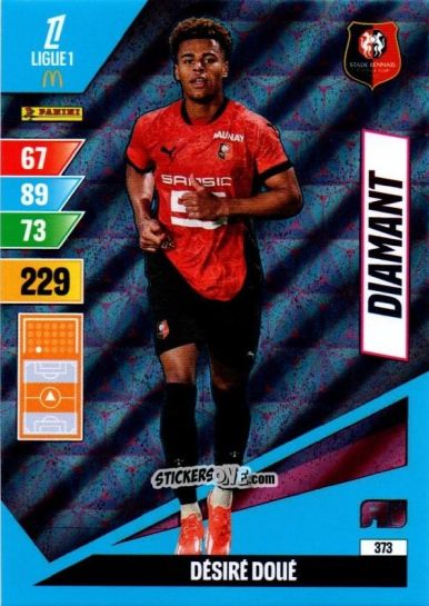 Sticker Désiré Doué - Ligue 1 2024-2025. Adrenalyn XL n. 373 - Panini