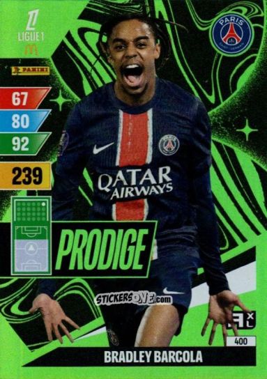 Cromo Bradley Barcola - Ligue 1 2024-2025. Adrenalyn XL n. 400 - Panini