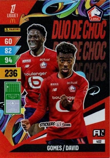 Sticker Gomes / David - Ligue 1 2024-2025. Adrenalyn XL n. 402 - Panini