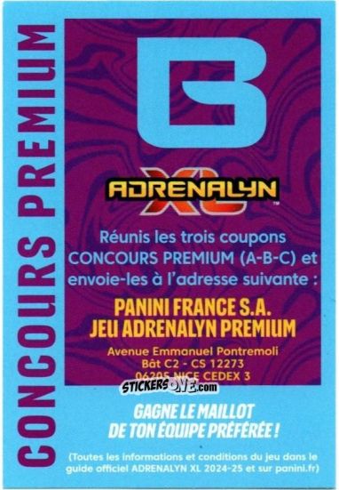 Sticker Carte B Premium - Ligue 1 2024-2025. Adrenalyn XL n. P-B - Panini