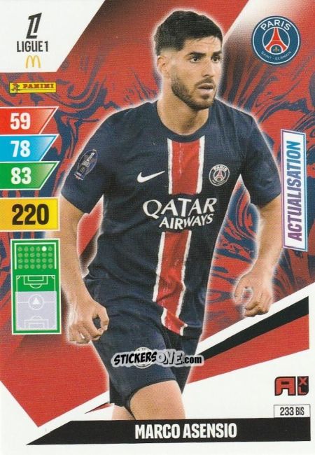 Cromo Marco Asensio - Ligue 1 2024-2025. Adrenalyn XL n. 233BIS - Panini