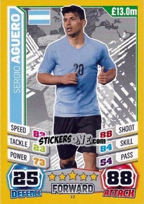 Sticker Sergio Aguero - Match Attax England 2014 n. 12 - Topps