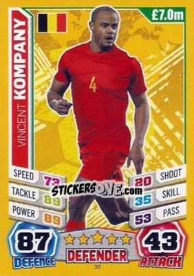 Sticker Vincent Kompany - Match Attax England 2014 n. 20 - Topps