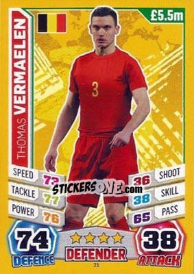 Sticker Thomas Vermaelen - Match Attax England 2014 n. 21 - Topps